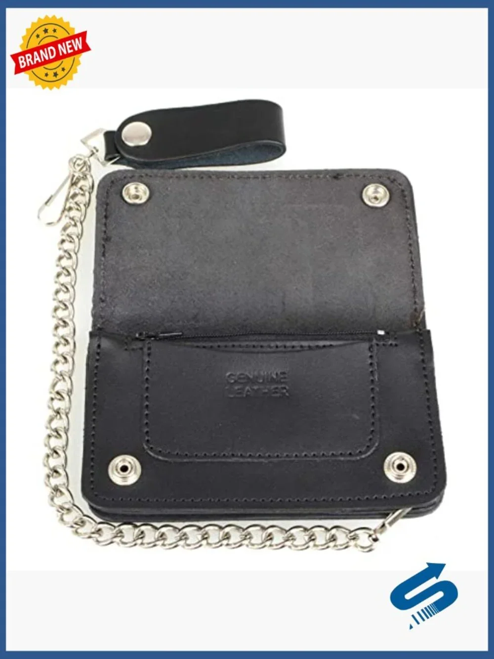 Men's Bi-Fold Leather Wallet with Removable Chain